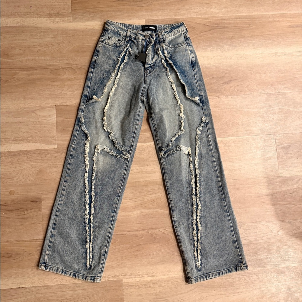 Fashion Nova Relaxed Light Blue Distressed Jeans
